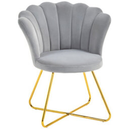 Homcom Accent Chair, Velvet Armchair With Lotus Backrest, Steel Legs, Grey - thumbnail 2