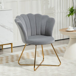 Homcom Accent Chair, Velvet Armchair With Lotus Backrest, Steel Legs, Grey