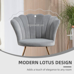 Homcom Accent Chair, Velvet Armchair With Lotus Backrest, Steel Legs, Grey - thumbnail 6