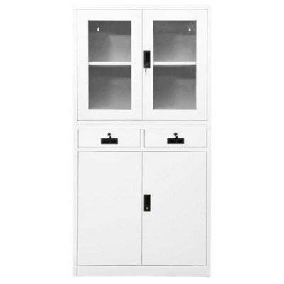 Berkfield Durable Office Cabinet White 90X40X180 Cm Steel And Tempered Glass - image 1