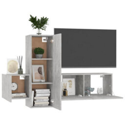 Berkfield 3 Piece Tv Cabinet Set Concrete Grey Engineered Wood - thumbnail 3