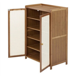 7 Tier Shoe Cabinet Double Rattan Doors Storage Rack - thumbnail 6