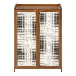 7 Tier Shoe Cabinet Double Rattan Doors Storage Rack