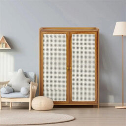 7 Tier Shoe Cabinet Double Rattan Doors Storage Rack - thumbnail 3