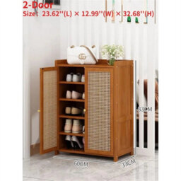 7 Tier Shoe Cabinet Double Rattan Doors Storage Rack - thumbnail 2