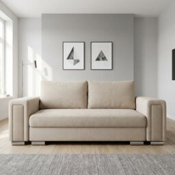 Emma M Corduroy Sofa Bed With Sleeping Function Mdf Frame Hr Foam Storage Compartment 200 X 92 X 77 Cm Cream - thumbnail 2