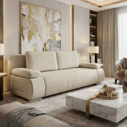 Emma M Corduroy Sofa Bed With Sleeping Function Mdf Frame Hr Foam Storage Compartment 200 X 92 X 77 Cm Cream - thumbnail 3