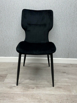 Stratus Interiors Windsor Winged Back Velvet Dining Chair - Soft Black Velvet Seat & Black Legs - W 63 D 54 H 88 Cm - image 1