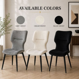 Stratus Interiors Windsor Winged Back Velvet Dining Chair - Soft Black Velvet Seat & Black Legs  - W 63 D 54 H 88 Cm - thumbnail 5