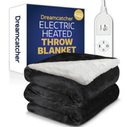 Dreamcatcher Sherpa Fleece Electric Heated Throw Over Blanket Double Polyester 160Cm X 120Cm Black - thumbnail 1