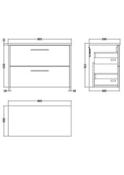 Hudson Reed Juno Wall Hung 2 Drawer Vanity & Bellato Grey Worktop, Metallic Slate Woodgrain, 805 X 390 mm - thumbnail 4