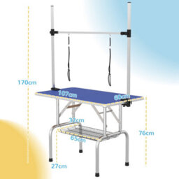 Pawhut Metal Adjustable Dog Grooming Table Rubber Top 2 Safety Slings Mesh - thumbnail 3