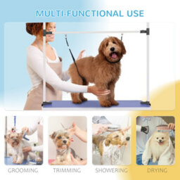 Pawhut Metal Adjustable Dog Grooming Table Rubber Top 2 Safety Slings Mesh - thumbnail 7