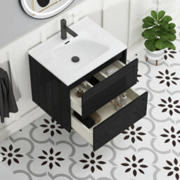 Royal Bathrooms Elmore 600mm Traditional Wall Hung 2 Drawer Bathroom Vanity Unit With Ceramic Basin Sink - Matt Nocturne Black - thumbnail 5