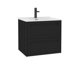 Royal Bathrooms Elmore 600mm Traditional Wall Hung 2 Drawer Bathroom Vanity Unit With Ceramic Basin Sink - Matt Nocturne Black - thumbnail 6