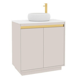 Royal Bathrooms Orion 800mm Warm Taupe Floor Standing Plain White Countertop Vanity Unit 2 Door With Milan Basin & Brushed Brass Accent Trim - thumbnail 6