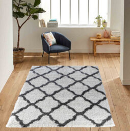 Moroccan Berber Shaggy Rugs Living Room Bold Trellis Dark Cream 80X150 Cm - thumbnail 2
