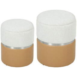 Homcom Round Storage Ottoman Set Of 2, Nesting Footrest Stool, Cream & Brown - thumbnail 2