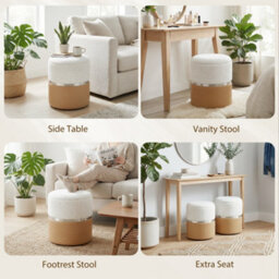 Homcom Round Storage Ottoman Set Of 2, Nesting Footrest Stool, Cream & Brown - thumbnail 7
