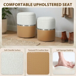 Homcom Round Storage Ottoman Set Of 2, Nesting Footrest Stool, Cream & Brown - thumbnail 6
