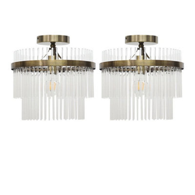 First Choice Lighting Set Of 2 Georgia - Antique Brass With Glass Rods Flush Ceiling Lights - image 1