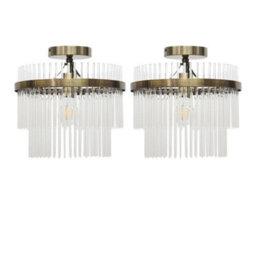 First Choice Lighting Set Of 2 Georgia - Antique Brass With Glass Rods Flush Ceiling Lights - thumbnail 1