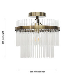 First Choice Lighting Set Of 2 Georgia - Antique Brass With Glass Rods Flush Ceiling Lights - thumbnail 6