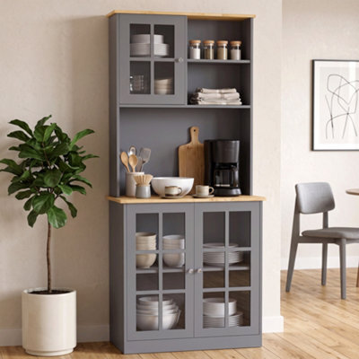 Homcom Kitchen Pantry, Buffet Hutch With 3 Storage Cabinets, Grey - image 1