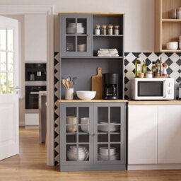 Homcom Kitchen Pantry, Buffet Hutch With 3 Storage Cabinets, Grey - thumbnail 2