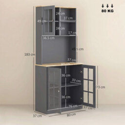 Homcom Kitchen Pantry, Buffet Hutch With 3 Storage Cabinets, Grey - thumbnail 3