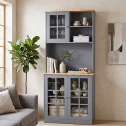 Homcom Kitchen Pantry, Buffet Hutch With 3 Storage Cabinets, Grey - thumbnail 9