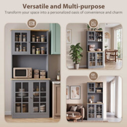 Homcom Kitchen Pantry, Buffet Hutch With 3 Storage Cabinets, Grey - thumbnail 7