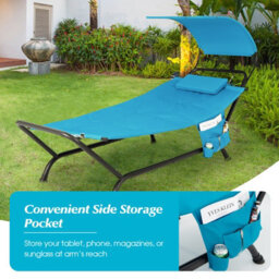 Costway Outdoor Hammock Patio Chaise Lounge Chair With Canopy - thumbnail 5