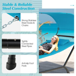 Costway Outdoor Hammock Patio Chaise Lounge Chair With Canopy - thumbnail 7