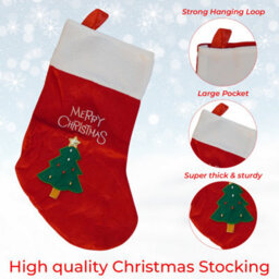 Neel Blue Red Velvet Christmas Stocking With Embroidered Xmas Tree And Merry Christmas Design, Hanging Santa Sock - thumbnail 3