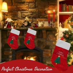 Neel Blue Red Velvet Christmas Stocking With Embroidered Xmas Tree And Merry Christmas Design, Hanging Santa Sock - thumbnail 7