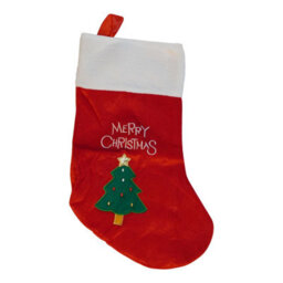 Neel Blue Red Velvet Christmas Stocking With Embroidered Xmas Tree And Merry Christmas Design, Hanging Santa Sock