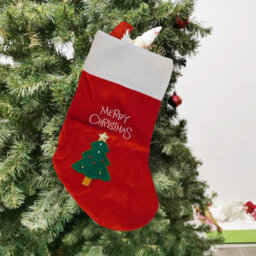 Neel Blue Red Velvet Christmas Stocking With Embroidered Xmas Tree And Merry Christmas Design, Hanging Santa Sock - thumbnail 5