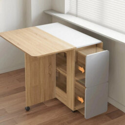 Oak And White Folding Dining Table & Chairs Drop Leaf Table W/ 4 Chairs For Kitchen - thumbnail 4