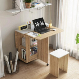 Oak And White Folding Dining Table & Chairs Drop Leaf Table W/ 4 Chairs For Kitchen - thumbnail 5