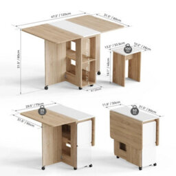 Oak And White Folding Dining Table & Chairs Drop Leaf Table W/ 4 Chairs For Kitchen - thumbnail 2