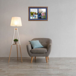 AK Frames 20X14 Walnut Modern Multi Photo Frame With Blue Mount - Holds 2 Apertures (2X) A4 Photos - thumbnail 3