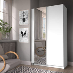 Arte Crisp White Sliding Door Wardrobe 100Cm - Mirrored, Minimalist Storage For Bright, Clutter-Free Bedrooms - thumbnail 1