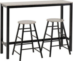 Seconique Athens Breakfast Bar Set Concrete Effect With Black Metal Legs