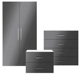 GoodHome Atomia Freestanding Matt & High Gloss Anthracite & White 3 Piece Bedroom Furniture Set