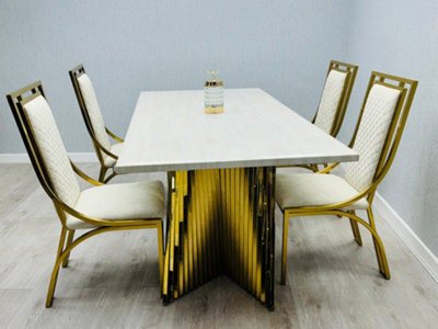 Stratus Interiors Ravello 1.8M Cream Marble Dining Table Gold Stand - 180 Cm X 90 Cm X 76 Cm - image 1