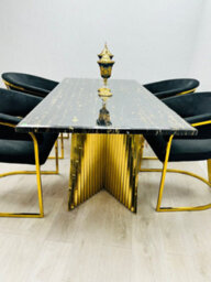 Stratus Interiors Ravello 1.8M Cream Marble Dining Table Gold Stand - 180 Cm X 90 Cm X 76 Cm - thumbnail 9