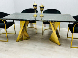 Stratus Interiors Ravello 1.8M Cream Marble Dining Table Gold Stand - 180 Cm X 90 Cm X 76 Cm - thumbnail 7