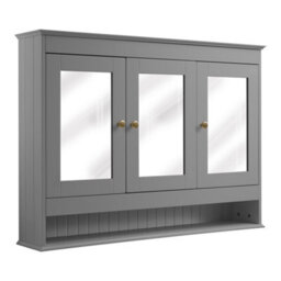 Homestylestore 1050 X 750mm Light Grey Wall Mounted Mirrored Door Bathroom Cabinet And Aged Gold Round Handles