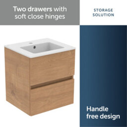 Ideal Standard Eurovit+ 500mm Wall Mounted Vanity Unit With 2 Drawers In Natural Oak - thumbnail 5